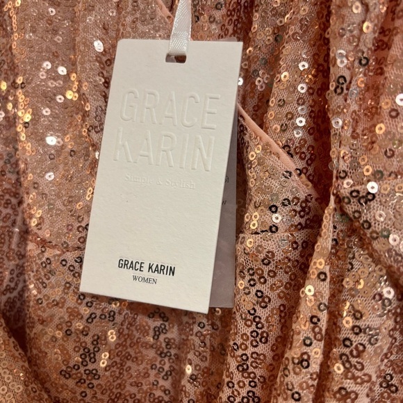 Sequined Spaghetti Straps V-Neck Bodycon Party Dress - Rose Gold - Picture 6 of 12